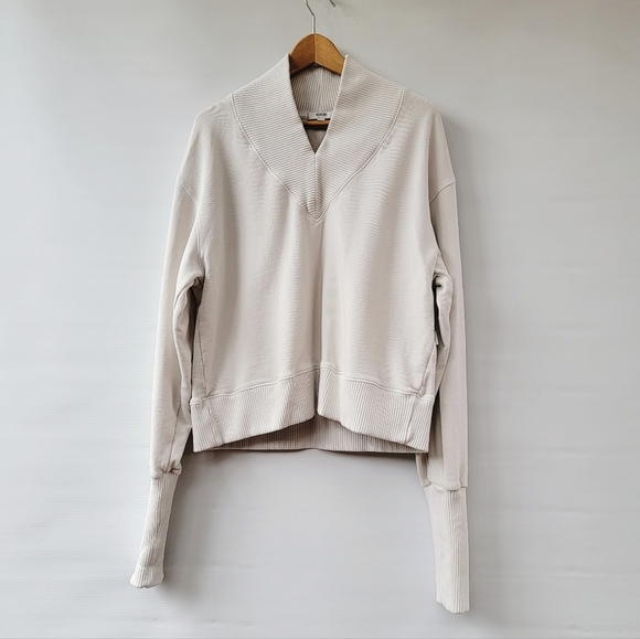Agolde Klara V Neck Off White Ribbed Sweatshirt Size Large Modern Minimalist - Picture 16 of 16